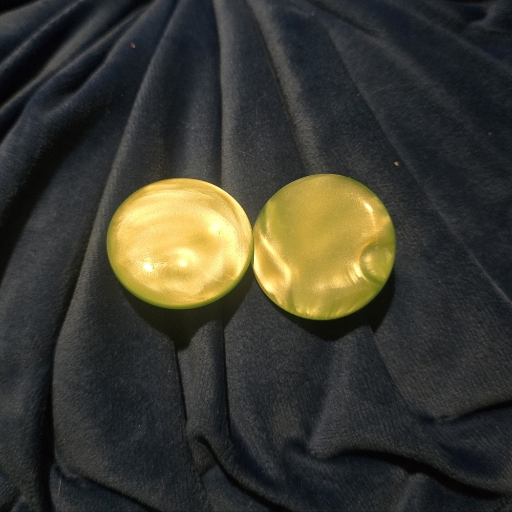 Vintage Metallic Green Button Clip-On Earrings